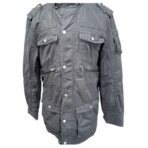 DeFacto Young Mens Black Sherpa Lined Military Field Jacket Utility Parka Size M